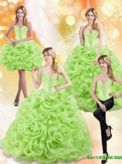 Modest Spring Green 2015 Sweet 15 Dresses with Beading and Rolling Flowers