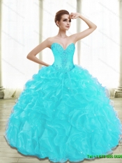 New Style Appliques and Ruffles Aqua Blue Sweet 15 Dresses