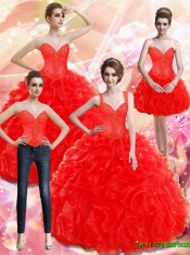 New Style Appliques and Ruffles Red Sweet 15 Dress for 2015