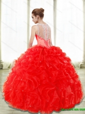 New Style Appliques and Ruffles Red Sweet 15 Dress for 2015