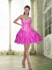 New Style Beading and Ruffles 2015 Fuchsia Sweet Sixteen Dresses