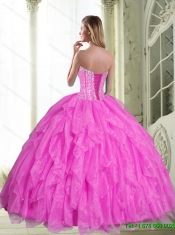 New Style Beading and Ruffles 2015 Fuchsia Sweet Sixteen Dresses