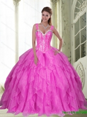 New Style Beading and Ruffles 2015 Fuchsia Sweet Sixteen Dresses