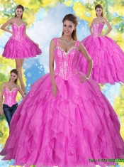 New Style Beading and Ruffles 2015 Fuchsia Sweet Sixteen Dresses
