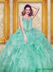 New Style Beading and Ruffles Apple Green Sweet 15 Dresses