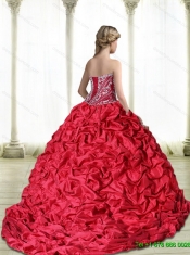 New Style Embroidery Sweet 15 Dresses in Wine Red and Yellow