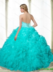 New Styles Beading and Ruffles 2015 Quinceanera Dresses in Aqua Blue
