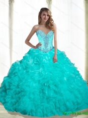 New Styles Beading and Ruffles 2015 Quinceanera Dresses in Aqua Blue