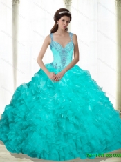 New Styles Beading and Ruffles 2015 Quinceanera Dresses in Aqua Blue