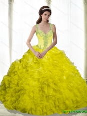 New Styles Yellow Beading and Ruffles Sweetheart Dresses for a Quinceanera