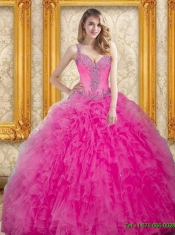 Trendy Hot Pink Sweet 16 Dresses with Beading and Ruffles