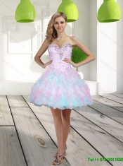 Wonderful Sweetheart Beading and Ruffles 2015 Quinceanera Dresses in Multi Color