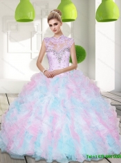 Wonderful Sweetheart Beading and Ruffles 2015 Quinceanera Dresses in Multi Color