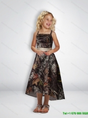 Elegant A Line Straps Tea Length Camo Flower Girl Dresses with Beading