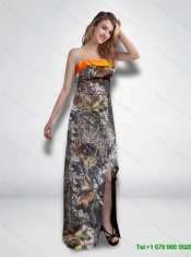 2015 Luxurious Empire Strapless Garden Camo Prom Dresses with High Slit