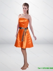 Elegant Short Strapless Orange Camo Prom Dresses with Sashes