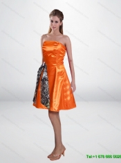 Elegant Short Strapless Orange Camo Prom Dresses with Sashes