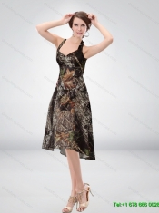 Exclusive Halter Top Tea Length Camo Prom Dresses in Multi Color