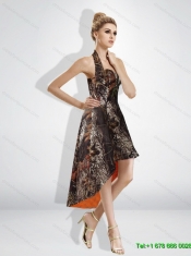 Fashionable High Low Halter Top Camo Prom Dresses in Multi Color