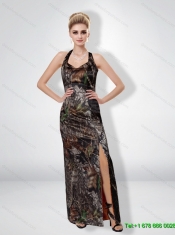 Romantic 2015 Column Halter Top Camo Prom Dresses with High Slit