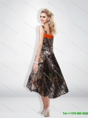 Romantic 2015 Empire Halter Camo Prom Dress with Tea Length