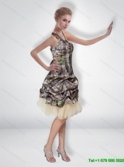 Sexy 2015 Short Halter Top Camo Prom Dresses with Knee Length