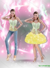 2015 Beautiful Yellow 15th Birthday Dresses with Beading and Pick Ups