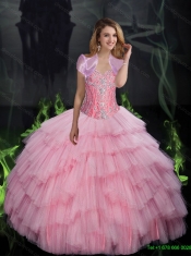 2015 Delicate Sweetheart Baby Pink Best Quinceanera Dresses with Beading