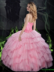 2015 Delicate Sweetheart Baby Pink Best Quinceanera Dresses with Beading