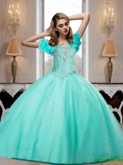 2015 Discount Sweet 16 Dresses with Beading in Aqua Blue