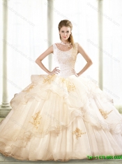 2015 Feminine Appliques and Beaded Quinceanera Dresses in Champagne