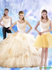 2015 Feminine Appliques and Beaded Quinceanera Dresses in Champagne