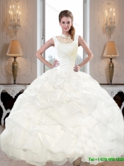 2015 Popular High Neck and Beaded Classical Quinceanera Dresses with Pick Ups