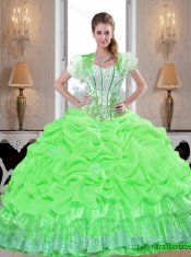 Artistic 15th Birthday Dresses with Appliques and Pick Ups in Spring Green