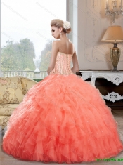 Beautiful Watermlon Ball Gown Sweetheart and Beaded Classical Quinceanera Dresses