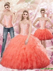 Beautiful Watermlon Ball Gown Sweetheart and Beaded Classical Quinceanera Dresses