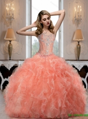 Cheap Sweetheart Watermelon Quinceanera Dresses with Beading for 2015