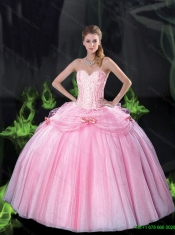 Feminine 2015 Sweetheart Bowknot Quinceanera Dresses with Beading in Pink