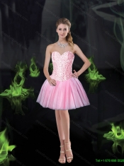 Feminine 2015 Sweetheart Bowknot Quinceanera Dresses with Beading in Pink