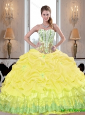 Fitting Yellow 2015 Quinceanera Dresses with Beading and Pick Ups