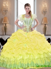 Fitting Yellow 2015 Quinceanera Dresses with Beading and Pick Ups