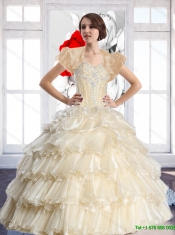 Gorgeous Champagne Sweetheart Sweet 16 Dresses with Beading and Ruffled Layers