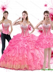 Inexpensive Rose Pink Sweet 16 Dresses with Beading and Pick Ups