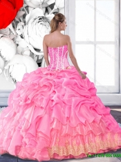 Inexpensive Rose Pink Sweet 16 Dresses with Beading and Pick Ups