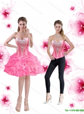 Inexpensive Rose Pink Sweet 16 Dresses with Beading and Pick Ups