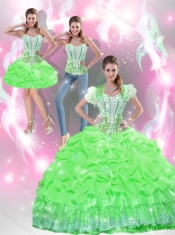 Latest Spring Green 2015 Quinceanera Dresses with Appliques and Pick Ups