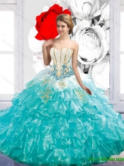 Modern Beaded Baby Blue Elegant Quinceanera Dresses with Appliques and Pick Ups