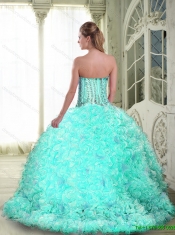 Modest Sweetheart Brush Train Apple Green Sweet 16 Dresses with Beading