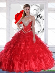 New Arrival 2015 Red Quinceanera Dresses with Ruffles and Beading