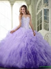 Perfect Ball Gown Sweetheart Lavender Best Quinceanera Dresses with Beading and Ruffles